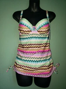 NEW PANACHE IKAT RUCHED SWIMSUIT SWIM TANKINI TANK TOP UNDERWIRE BRA SIZE 32DD - Picture 1 of 12