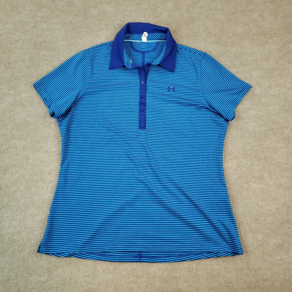 Under Armour Polo Shirt Womens XL Blue Striped Short Sleeve Casual Golf Tennis - Image 1 of 4
