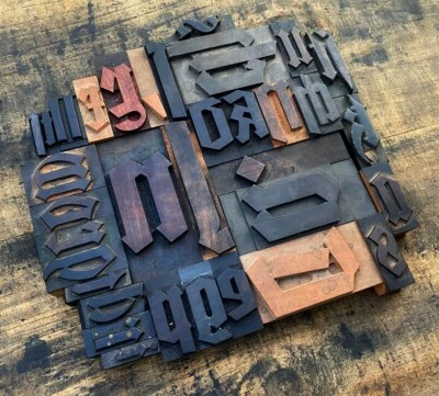 letterpress gothic wood printing blocks type printer letter typography antique | - Image 1 of 2