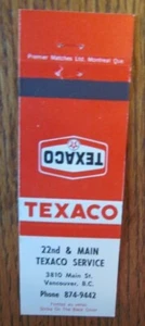 TEXACO GAS STATION MATCHBOOK: 22nd & MAIN (VANCOUVER, BRITISH COLUMBIA) -F24 - Picture 1 of 2