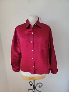 Vintage Chicos Burgundy Maroon Blouse Linen Silk Size 1 Medium New - Picture 1 of 13
