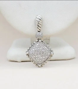 David Yurman Cushion On Point Diamond Pendant, Pave setting 925 Sterling Silver - Picture 1 of 2