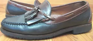ALLEN EDMONDS Mens PEBBLE GRAIN LEATHER LOAFERS CONTRAST BROWN & BLACK Sz 9.5 D - Picture 1 of 8