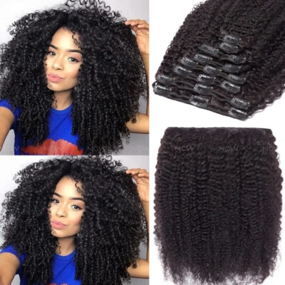 Thick Afro Kinky Curly Clip in 100% Human Hair Extensions Double Weft 8pcs 120g - Image 1 of 4