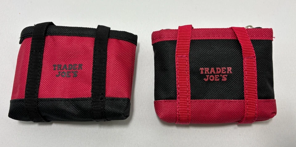 2 x TRADER JOE'S Red & Black Micro Tote Shopping Mini Grocery Bags NEW with Tags
