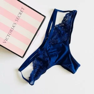 PEQUEÑAS Bragas Victoria’s Secret Muy Sexy Azul Tiras Encaje Satinado Descaradas - Imagen 1 de 4