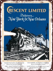 1920 Crescent Limited Train New York New Orleans Railroad Metal Sign 9x12" 60648 - Foto 1 di 1