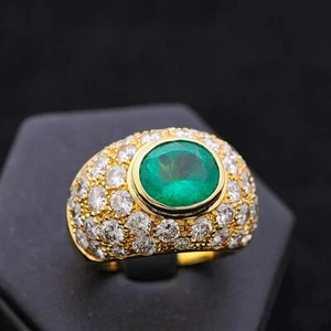 ANELLO DOME' ORO 18 KT BRILLANTI 2.77 CT E SMERALDO 1.60 CT NATURALI CERTIFICATO - Foto 1 di 6