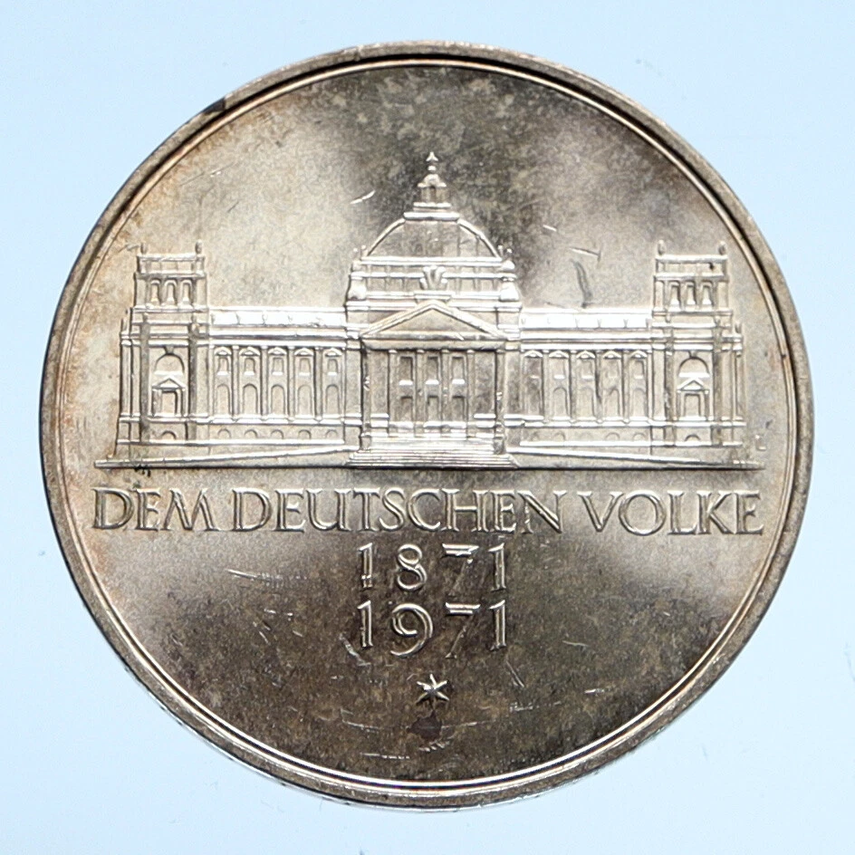 1971 G GERMANY 1871 Reichstag Building in Berlin Proof Silver 5 Mark Coin i94525 - Image 1 of 3