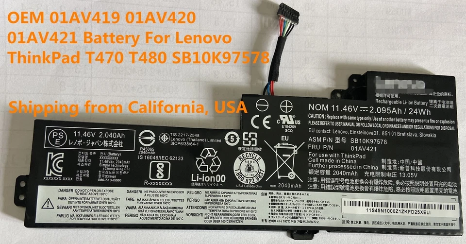 Genuine 01AV419 01AV420 01AV489 battery For Lenovo ThinkPad T470 T480 A475 US
