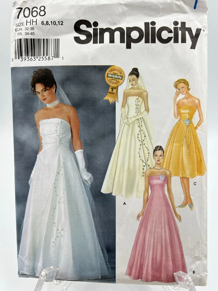 Simplicity Pattern 7068 Wedding Bridesmaid Evening Gown Misses Szs 6 - 12 Uncut