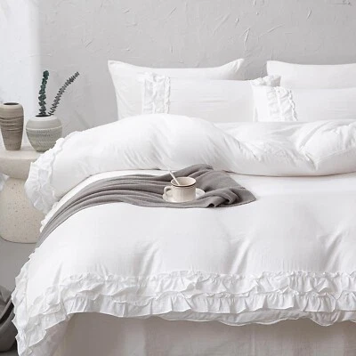 Lavender Ruffle Elegance :Luxury King Queen Duvet Cover  Included 2 Pillowcase - Image 1 of 4