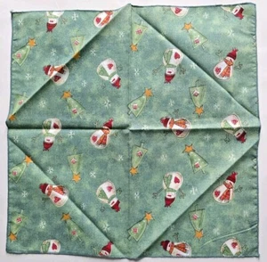 4 UNUSED Cotton Fabric Napkins Snowmen Winter Holiday Christmas Trees Green 17" - Picture 1 of 7