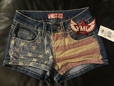 NEW Girls YMI American Flag Print Fray Shorty Jean Shorts Girl's Size 7 NWT