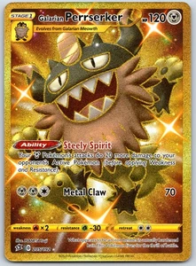 Galarian Perrserker (Secret) 205/192 SWSH02: Rebel Clash - Gold Secret Rare NM - Picture 1 of 2