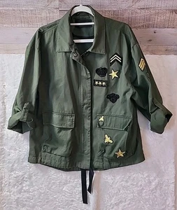 Reserved Military Style Jacket Applique Adjustable Sleeves Womens Medium Hippie - Picture 1 of 19