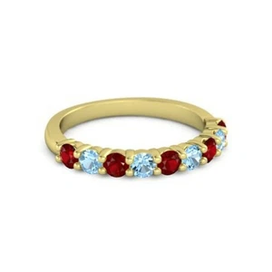 Natural Red Ruby and Blue Topaz Yellow Gold Plated Silver Eternity Ring - Picture 1 of 1