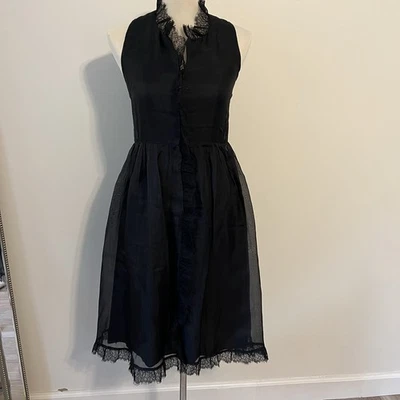 Vestido midi de seda negro Rebecca Taylor con ribete de encaje - Talla 0 lbd XS %100 seda Foto 1 de 4