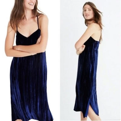 Madewell темно-синий измельченный бархат скольжения платье крестом назад Midi длина XXS - Изображение 1 из 4