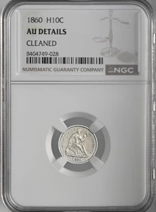 1860  H10C LIBERTY SEATED HALF DIME  NGC AU DETAILS "CLEANED" #8404749-028 - Picture 1 of 4