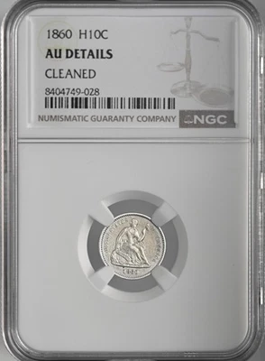 1860  H10C LIBERTY SEATED HALF DIME  NGC AU DETAILS "CLEANED" #8404749-028 - Image 1 of 4
