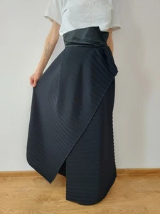 Claude Montana Ladies Midnight Black Maxi Skirt Pleated Slit Asymmetric Wrap L - Bild 1 von 22