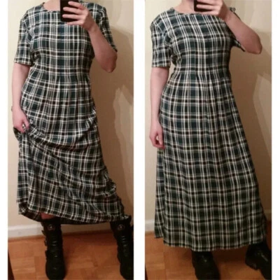 Vestido maxi/midi vintage años 80 misty lane verde azulado talla 8 grunge cuadros Foto 1 de 4