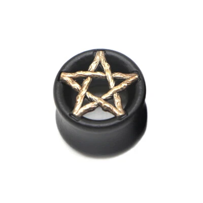 Flesh Tunnel Plug Inlay Piercing Holz Pentagramm Stern Fünfstern Pentakel - Bild 1 von 3