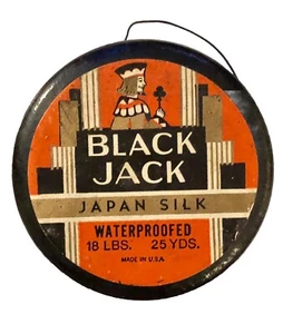 VTG Wood Spool Fishing Line BLACK JACK Japan Silk MCM Art Deco Graphic Design - Picture 1 of 4