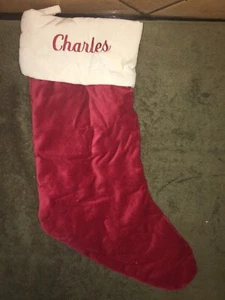 NEW Pottery Barn Cotton Christmas Holiday Stocking Charles FREE SHIPPING - Picture 1 of 2