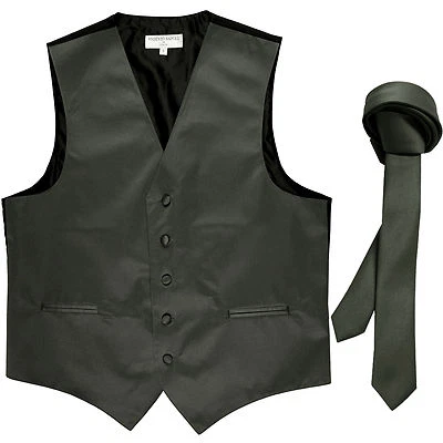 New Men's Formal Tuxedo Vest Waistcoat_1.5" skinny Necktie dark gray wedding  - Image 1 of 4