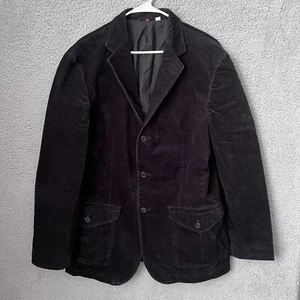 Uniqlo Blazer Men XL Black Pockets Cotton Three Button Sport Coat Jacket Vintage - Picture 1 of 12