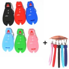 1Pc Silicone 4 Buttons Smart Key Cover Case And KeyChain For Jeep Dodge Chrysler