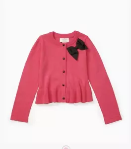$68 KATE SPADE Girls PINK BLACK BOW CARDIGAN Sweater Peplum 12Y - Picture 1 of 5