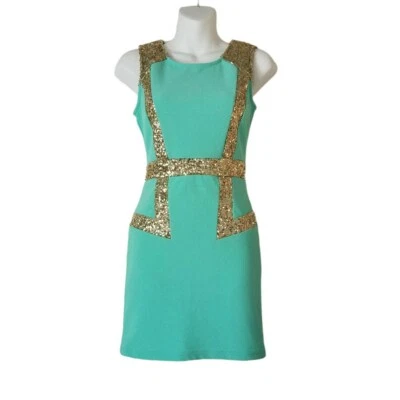 Vestido ceñido al cuerpo con detalle de secuencia talla S trébol rojo para mujer fiesta cóctel mini verde azulado Foto 1 de 4