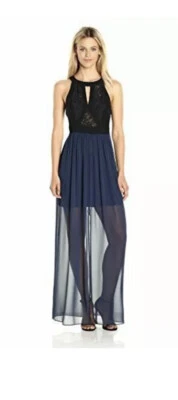 Nuevo con etiquetas Maxi Vestido BCBGeneration Corpiño de Encaje Mixto-Medios, Sin Mangas, Azul Marino Oscuro 6 Foto 1 de 4