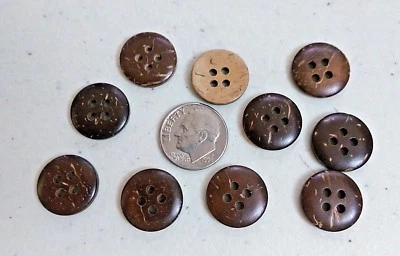 Pkg of 20 BROWN 4-hole Coconut Shell Buttons 5/8" (15mm) scrapbook Craft (1189) - Image 1 of 2