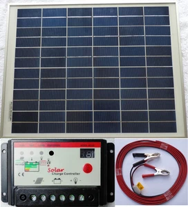 25w Solar Panel + 10A 12V Auto battery charger controller + 7m cable fuse & clip - Picture 1 of 10