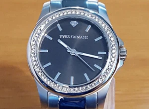 Herren Damen Stahl Armband Yves Camani Montpellier Kristall Bling Statement Uhr - Bild 1 von 9