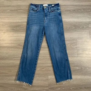 Frame Jeans Womens Size 24x23 Le Sylvie Slender Straight Raw Hem Crop Ankle - Picture 1 of 15