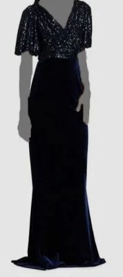 $760 Vestido para mujer Teri Jon de terciopelo negro con corpiño de lentejuelas talla 4 Foto 1 de 4