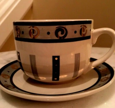 Taza y platillo de té de café California Pantry XXL detalles dorados, moderno Foto 1 de 4