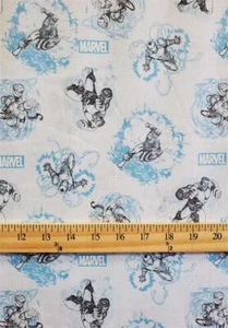 100% Cotton Fabric "Marvel's Justice League Blue Ink Sketches" Print / 45" Wide - Picture 1 of 1