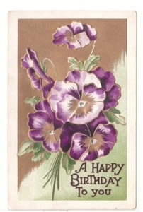 A Happy Birthday To You - Flores púrpuras - Postal vintage en relieve - Imagen 1 de 1