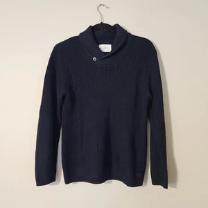 Zara Knit navy blue sweater boy sz 11-12 large collar cozy - Picture 1 of 8