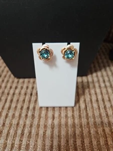 Aqua Swarovski Element mit hellbraunen Rosetten Ohrringe - Bild 1 von 3