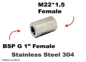BSP G 1" FEMALE to M22*1.5 FEMALE Stainless Sensor Adaptor Fittings Conversion - Picture 1 of 5