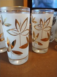 vintage Libby frosted gold leaf glasses-8 or 10 0z set of 4 -1950s...5 1/2" tall - Picture 1 of 2