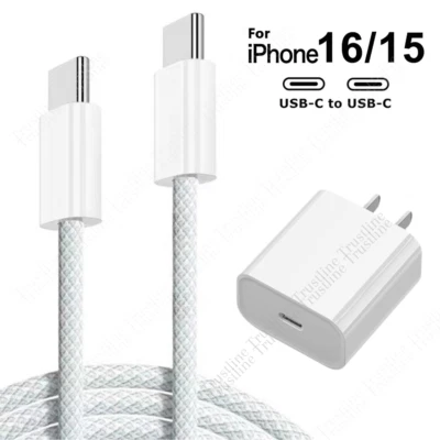 USB C Fast Charger BlockType C to Type C Cable For iPhone 15 16 Pro Max Samsung - Image 1 of 4
