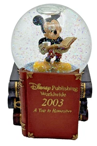 Disney Mickey Mouse Book Reading Snow Globe 2003 New in Box 6" - Picture 1 of 5